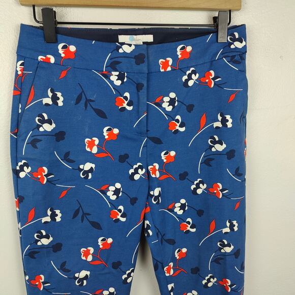 Boden Richmond 7/8 Pants Womens 4L Long Length Blue Red Floral Print AOP Chinos - Picture 2 of 9
